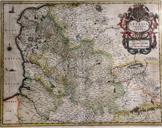 Johannes Janssonius. Artesia Comitatus - Artois, a coloured engraved map, c.1658, 51 x 39cm